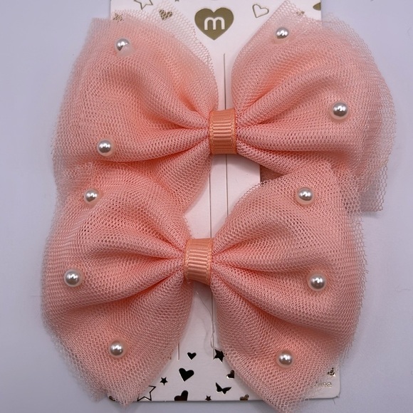 2 PK- PEACH Pearl Hair Bows with clip back - Picture 3 of 5